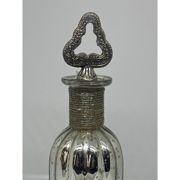 VTG Domain Mercury Glass Decanter Bottle 10" | Ornate Metal Stopper Collectible - Picture 2 of 6